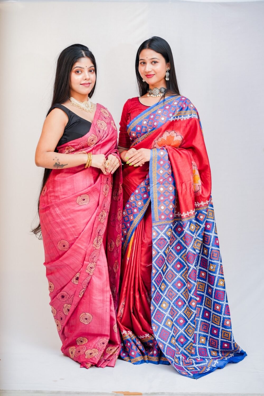 Tussar kantha Gujarati fusion Saree - Image 5