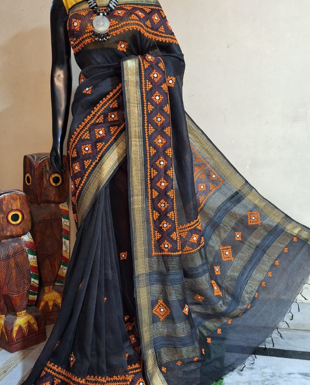Where tradition meets style – Silk Lilan Saree with detailed Gujarati embroidery by Neelam Creation
